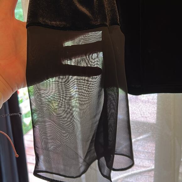 Boston Proper Black Velvet Mesh Bell Sleeve Top – Whimsigoth Vibes (Size S) - Picture 3 of 5